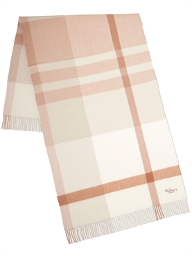 Mulberry Large Check Merino Wool Scarf Maple-White